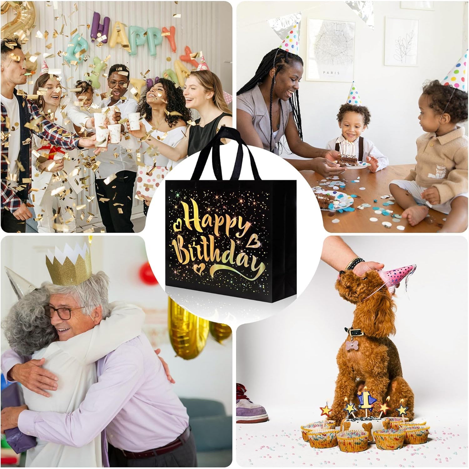 Birthday Gift Bag with Gold Shiny Stars, Reusable Party Gift Bags (1 Pc) Birthday Gift Bag with Gold Shiny Stars, Reusable Party Gift Bags (1 Pc)